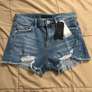 NWT Guess High Waisted Distressed Medium Wash Denim Shorts